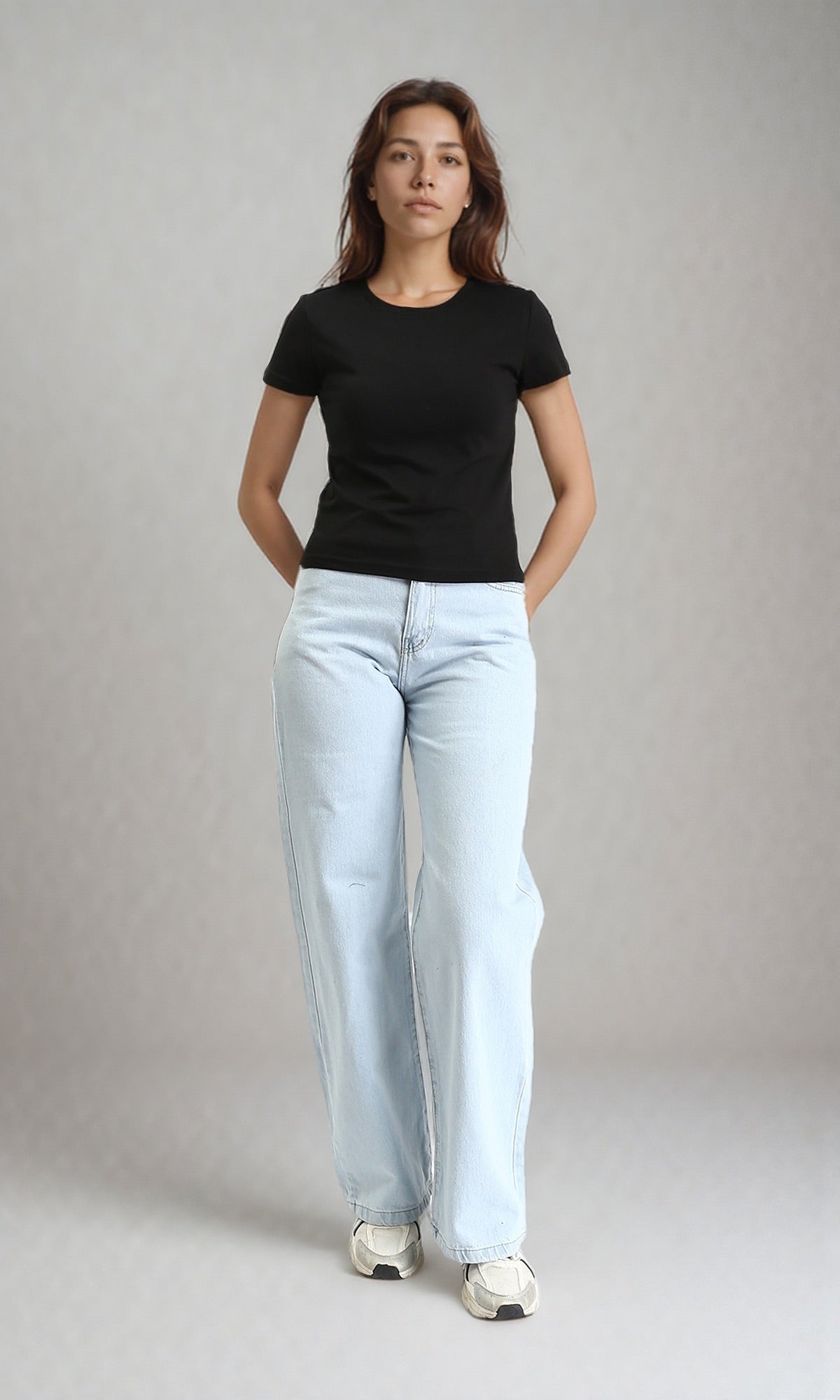 R206764 - Crew Neck Solid Cotton Basic Tee - Black