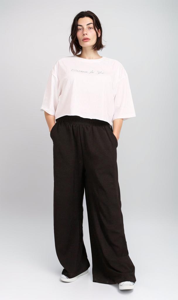 R206767 - Graphic Printed Cropped T-Shirt - White & Green