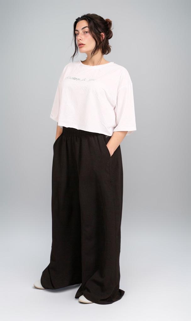 R206767 - Graphic Printed Cropped T-Shirt - White & Green