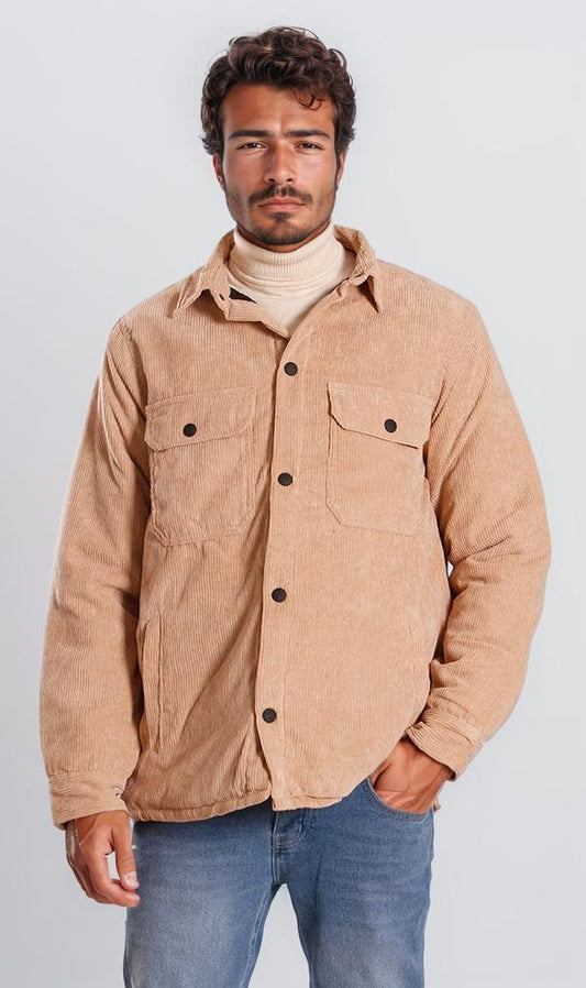 r206828-CORDUROY BUTTON-UP JACKET - BEIGE