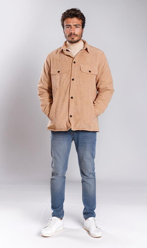 r206828-CORDUROY BUTTON-UP JACKET - BEIGE