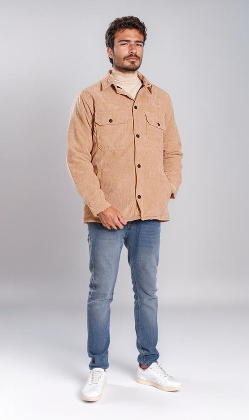 r206828-CORDUROY BUTTON-UP JACKET - BEIGE