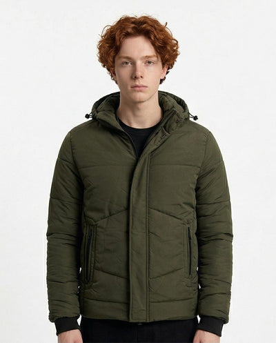 Ravin Urban Padded Puffer Jacket with Integrated Hood – Olive Green - R206832