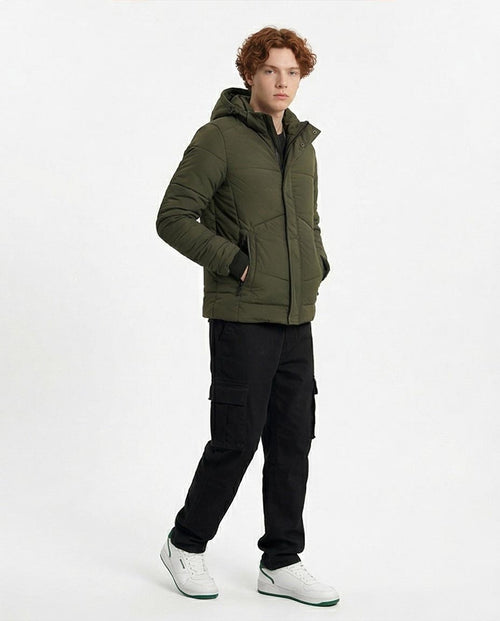 Ravin Urban Padded Puffer Jacket with Integrated Hood – Olive Green - R206832
