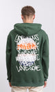 R206834 - Printed "Positive Energy" Slip On Hoodie - Dark Green