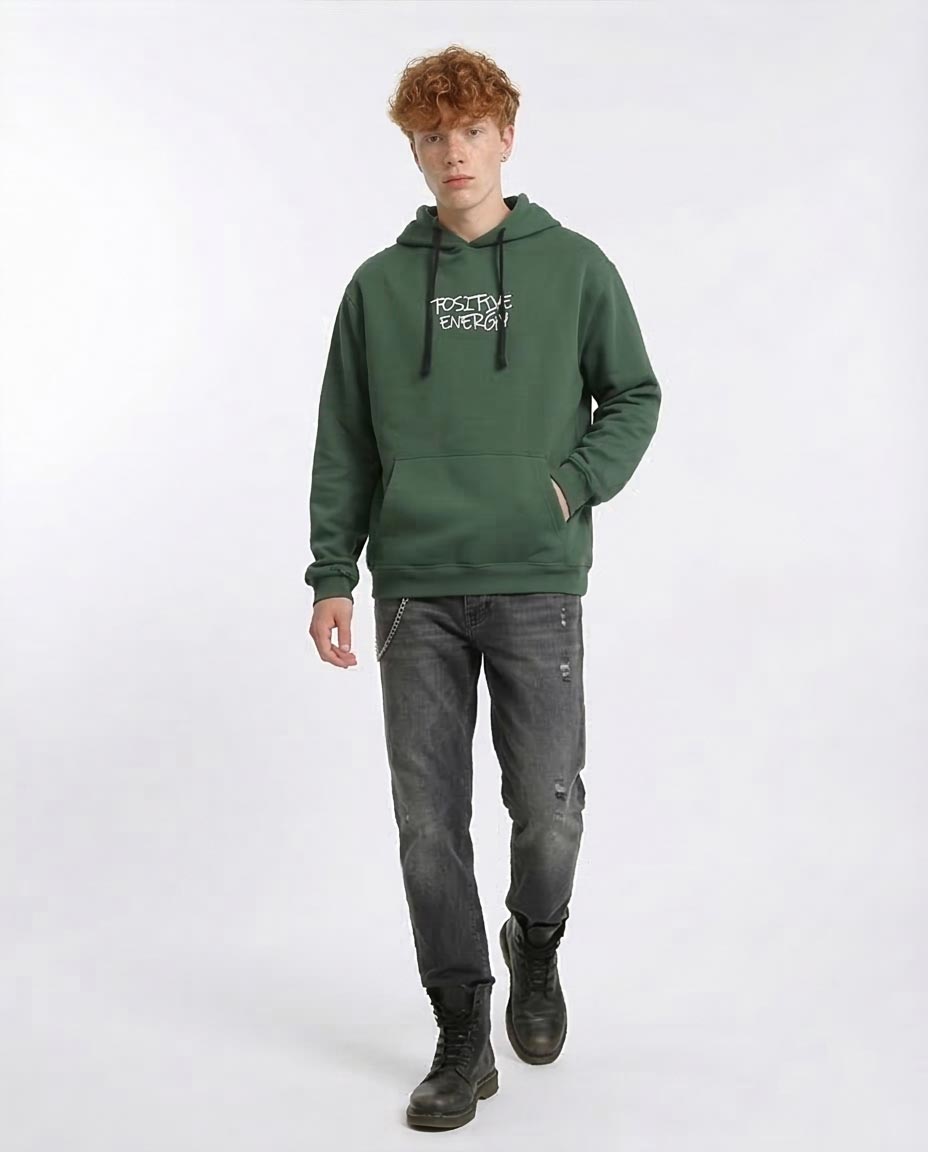 Ravin | "Positive Energy" Oversized Graphic Hoodie – Forest Green - R206834