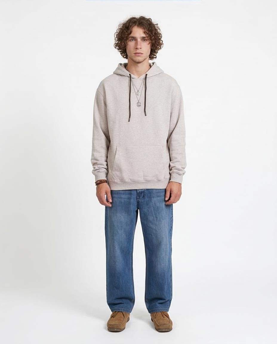 Ravin Men’s Relaxed Fit Beige Hoodie with Contrast Drawstrings - R206835