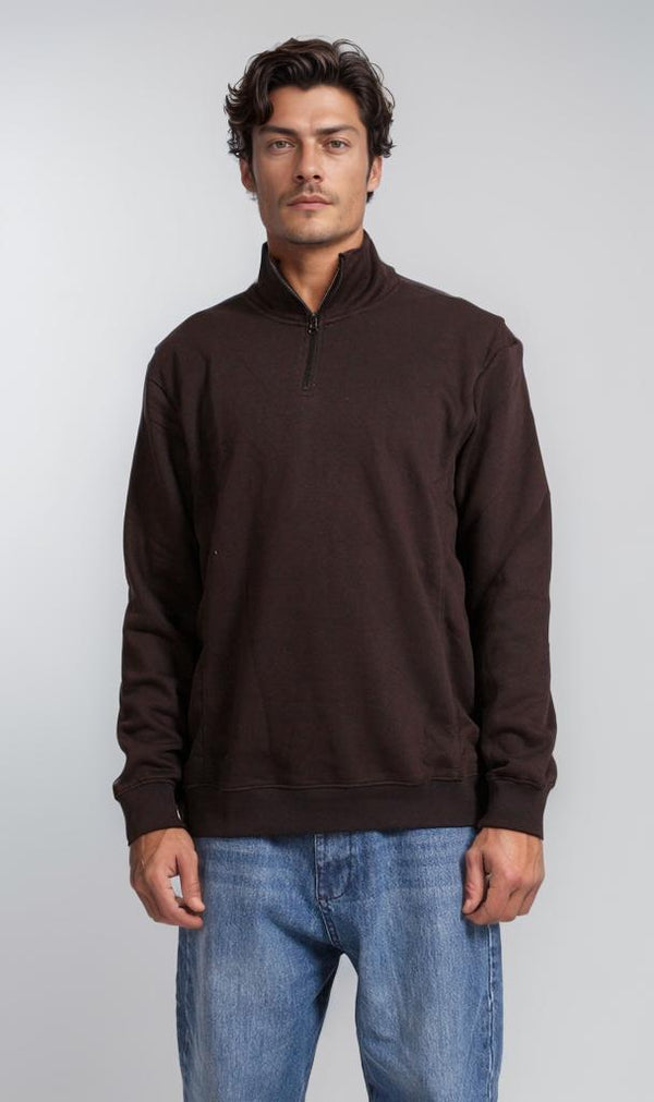 R206836 - Melton Quarter-Zip Sweatshirt - Brown