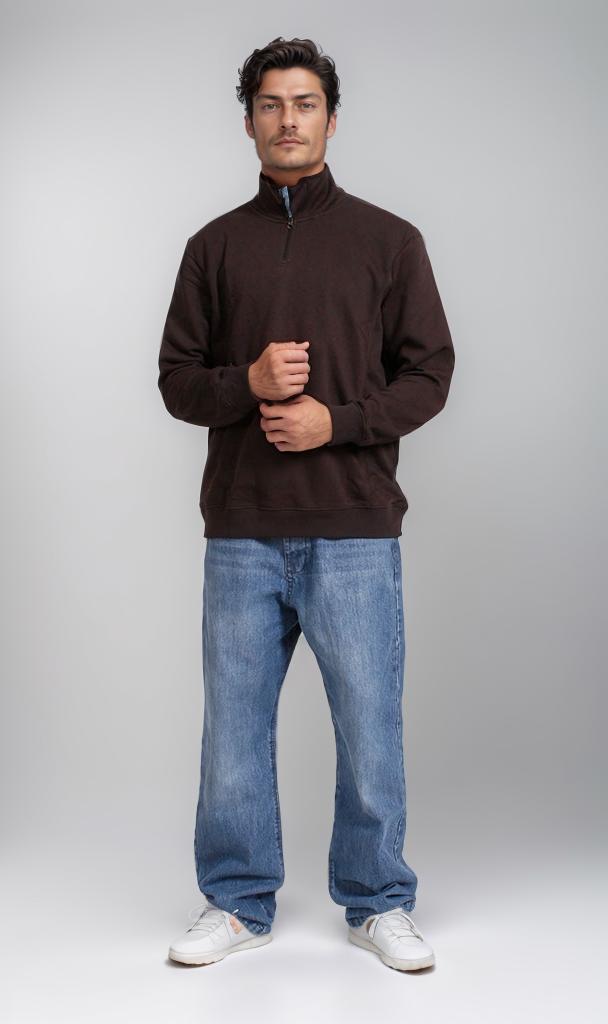 R206836 - Melton Quarter-Zip Sweatshirt - Brown