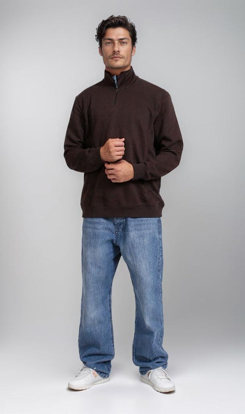 R206836 - Melton Quarter-Zip Sweatshirt - Brown
