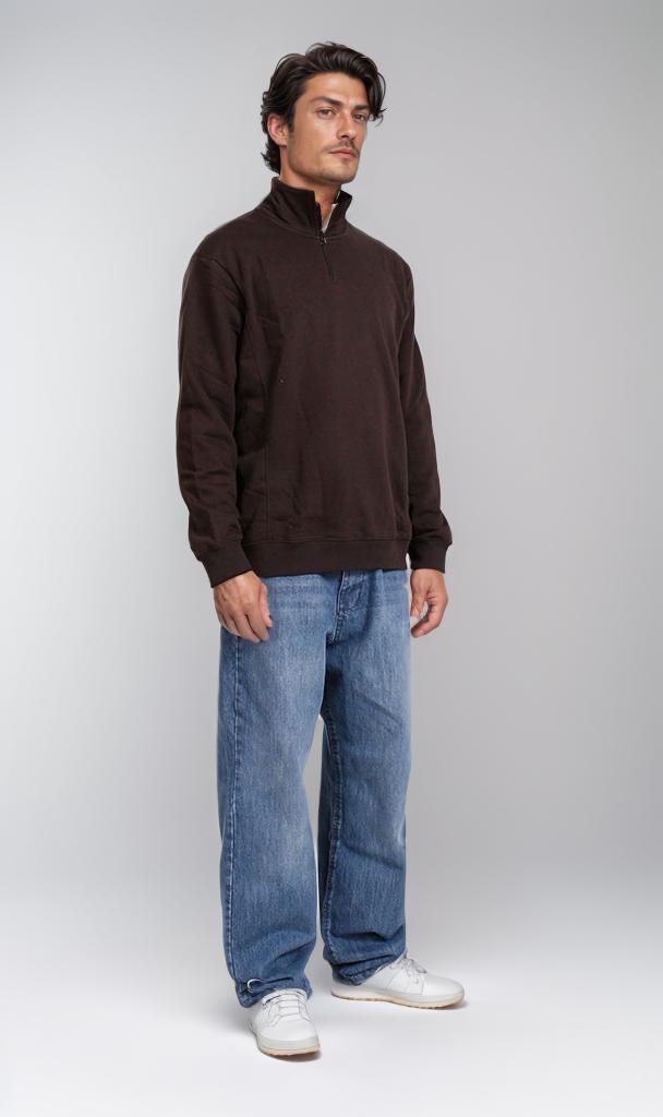 R206836 - Melton Quarter-Zip Sweatshirt - Brown