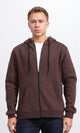 R206843 - Hooded Neck Solid Zipped Sweatshirt - Brown