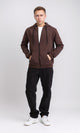 R206843 - Hooded Neck Solid Zipped Sweatshirt - Brown
