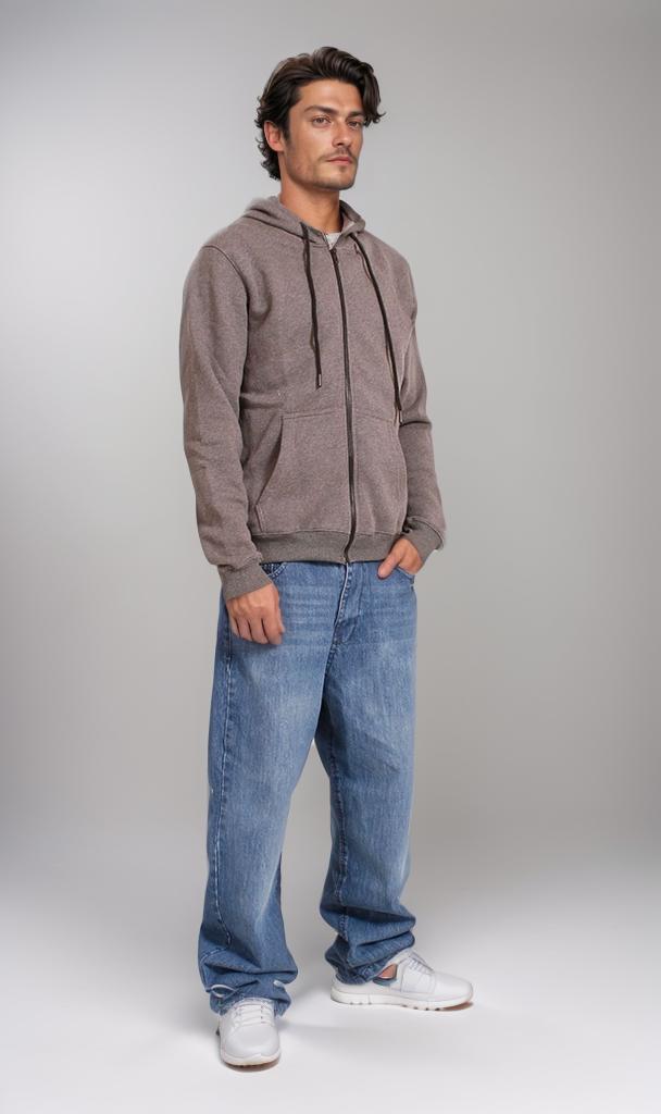 R206844 - Melton Zip-Up Hoodie - Taupe