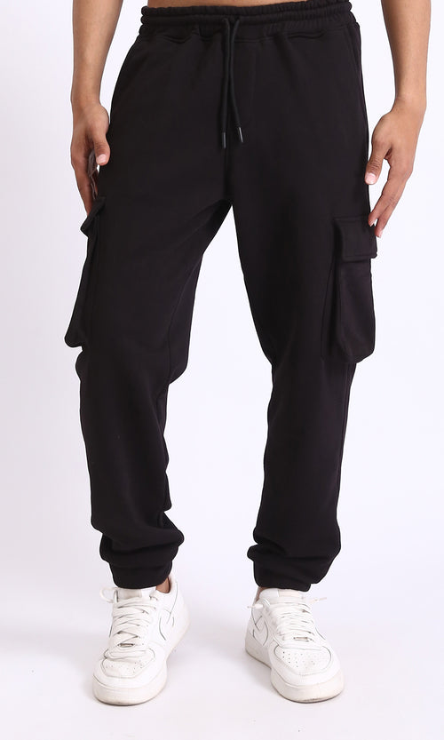 R206846 - Slip On Solid Cotton Cargo Pants - Black