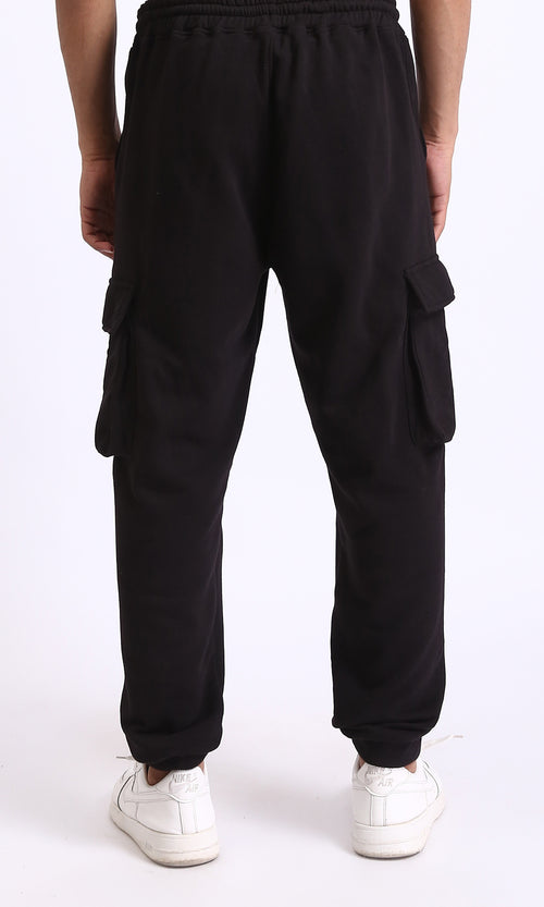 R206846 - Slip On Solid Cotton Cargo Pants - Black