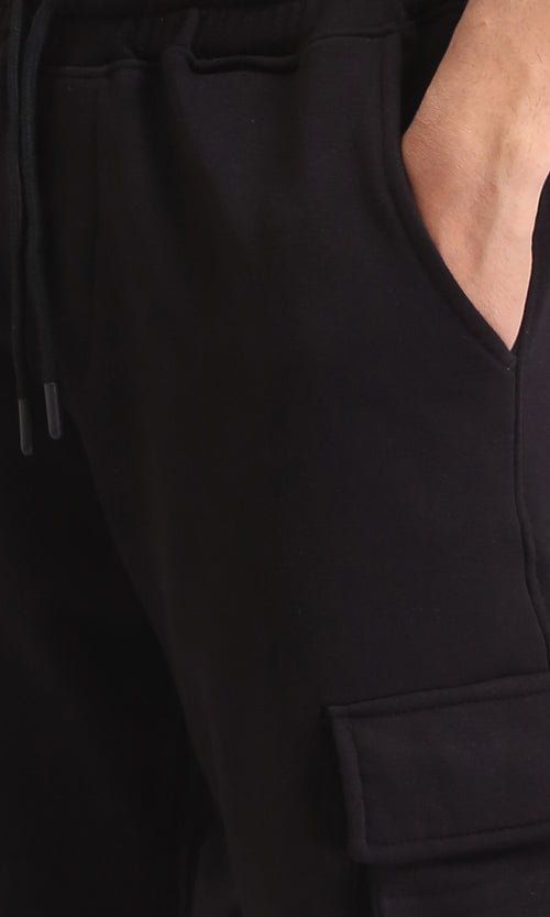 R206846 - Slip On Solid Cotton Cargo Pants - Black