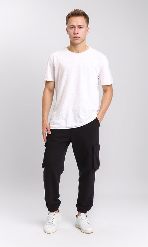 R206846 - Slip On Solid Cotton Cargo Pants - Black