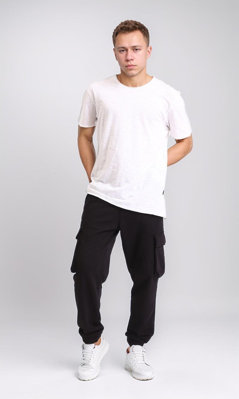 R206846 - Slip On Solid Cotton Cargo Pants - Black