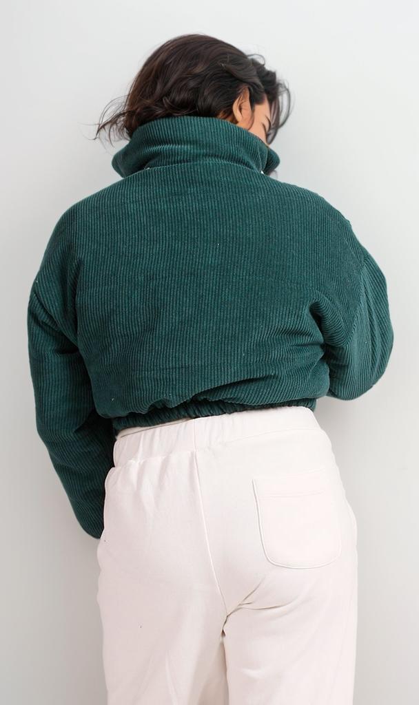 R206847 - Corduroy Zip-Up Cropped Jacket - Green