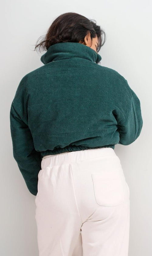 R206847 - Corduroy Zip-Up Cropped Jacket - Green