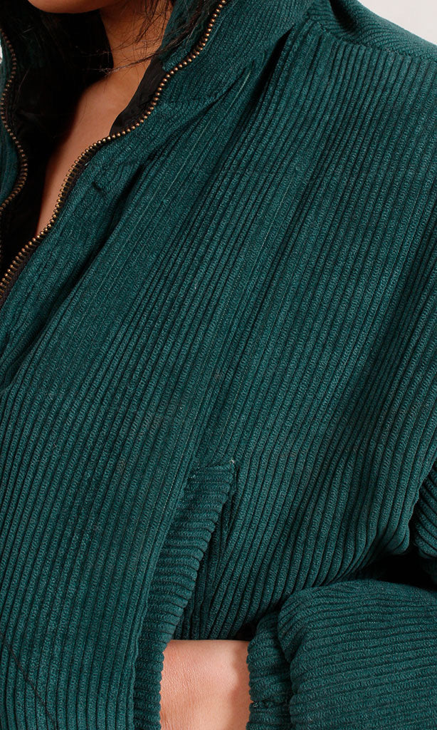 R206847 - Corduroy Zip-Up Cropped Jacket - Green