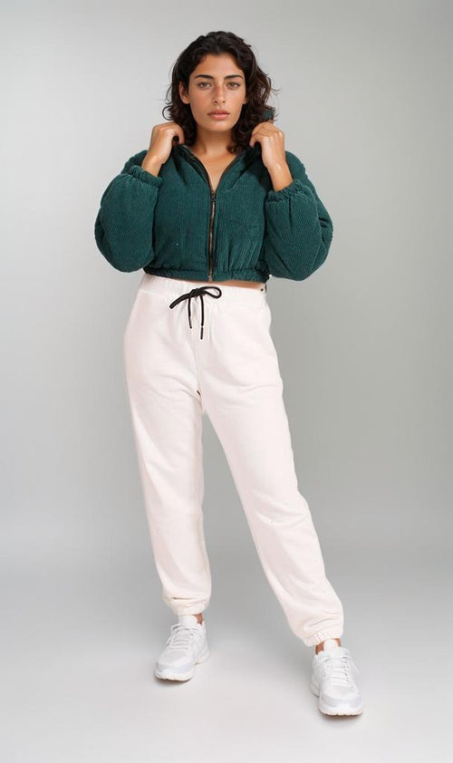 R206847 - Corduroy Zip-Up Cropped Jacket - Green