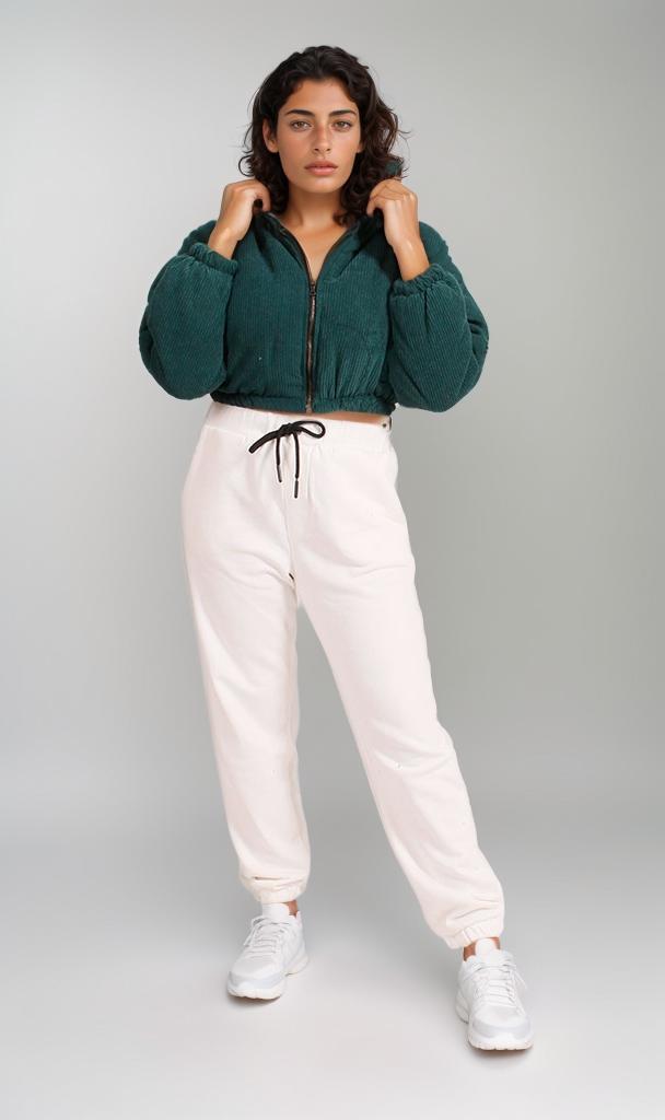 R206847 - Corduroy Zip-Up Cropped Jacket - Green