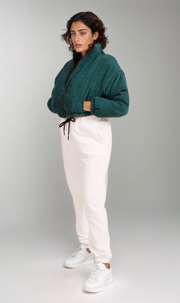 R206847 - Corduroy Zip-Up Cropped Jacket - Green