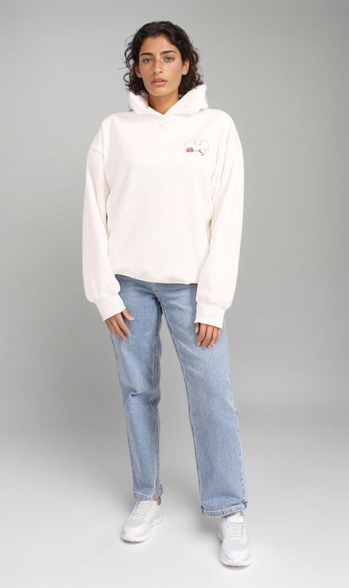 R206849 - Melton Brushed Cropped Hoodie - White