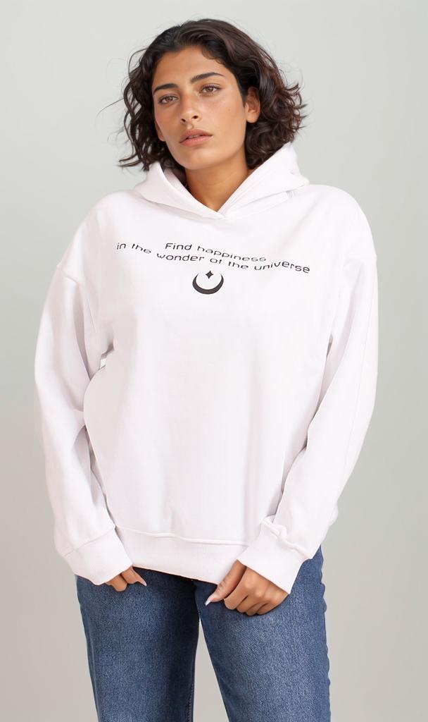 Melton Hoodie with Cosmic Print - White