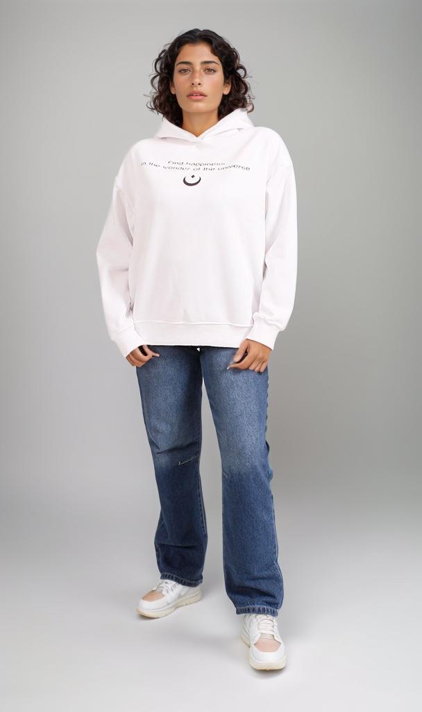 R206850 - Melton Hoodie with Cosmic Print - White
