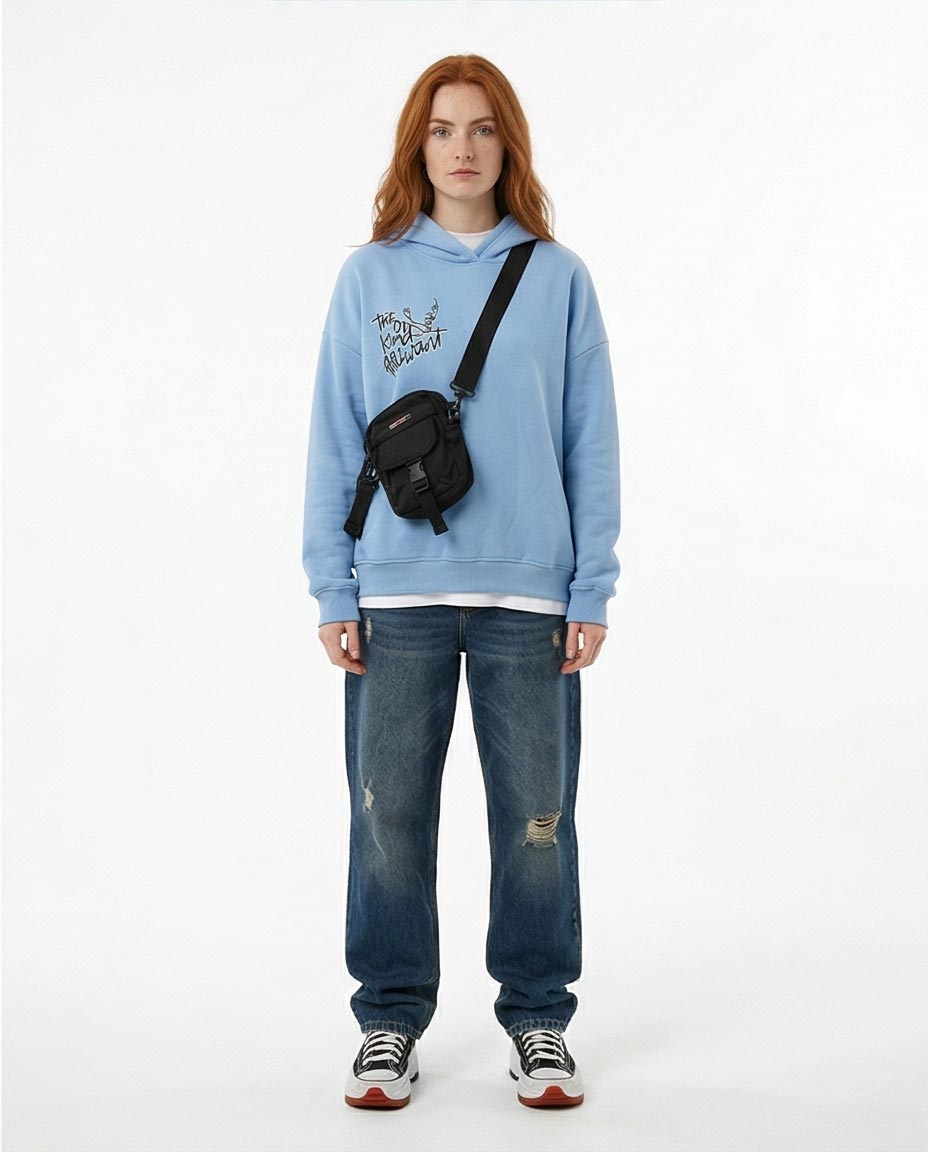 Ravin Artistic Line-Art Graphic Hoodie in Sky Blue - R206854