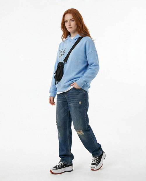 Ravin Artistic Line-Art Graphic Hoodie in Sky Blue - R206854