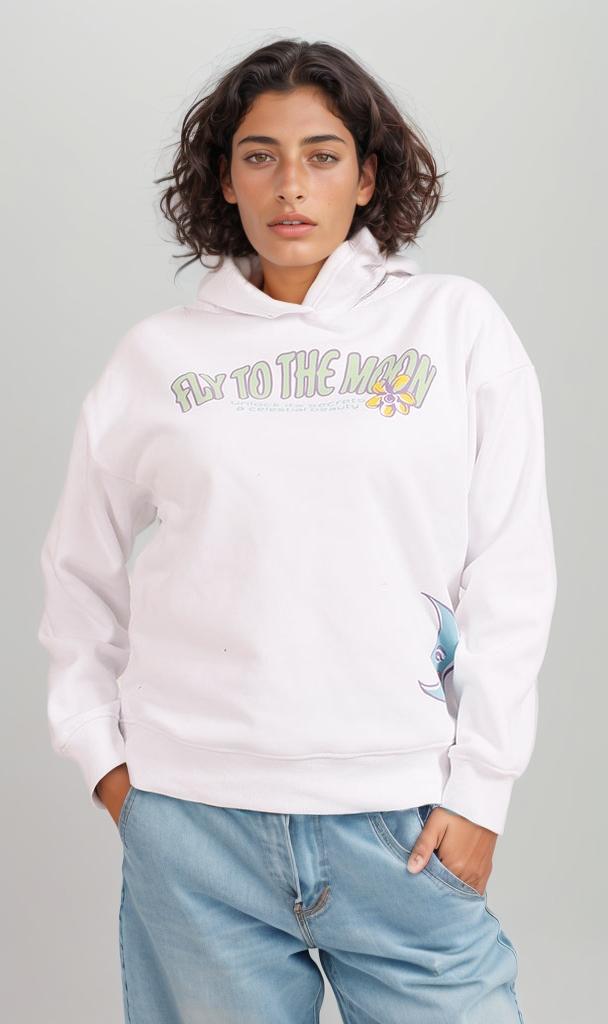 Melton Hoodie - White with Graphic Print