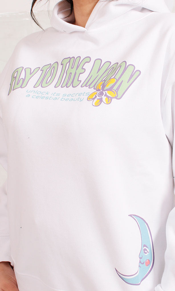 R206855 - Melton Hoodie - White with Graphic Print