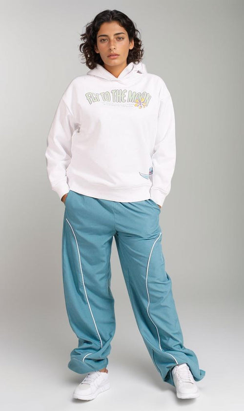 R206855 - Melton Hoodie - White with Graphic Print