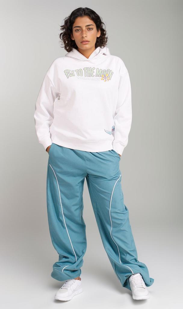 R206855 - Melton Hoodie - White with Graphic Print