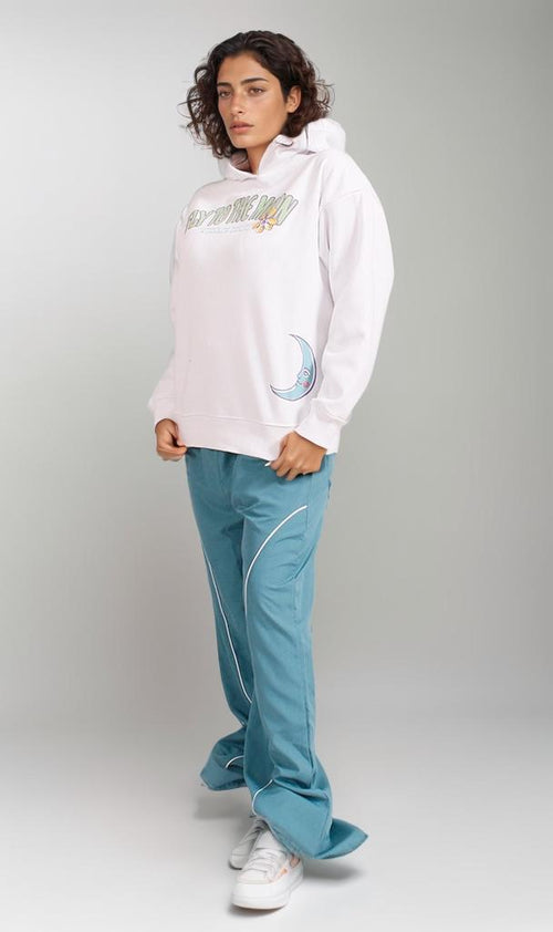 R206855 - Melton Hoodie - White with Graphic Print