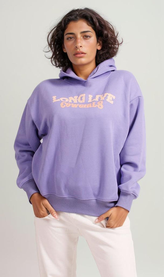 R206858 - Melton Hoodie - Purple with Graphic Print