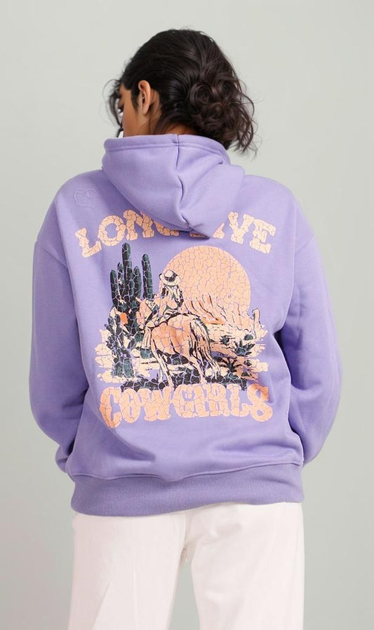 R206858 - Melton Hoodie - Purple with Graphic Print