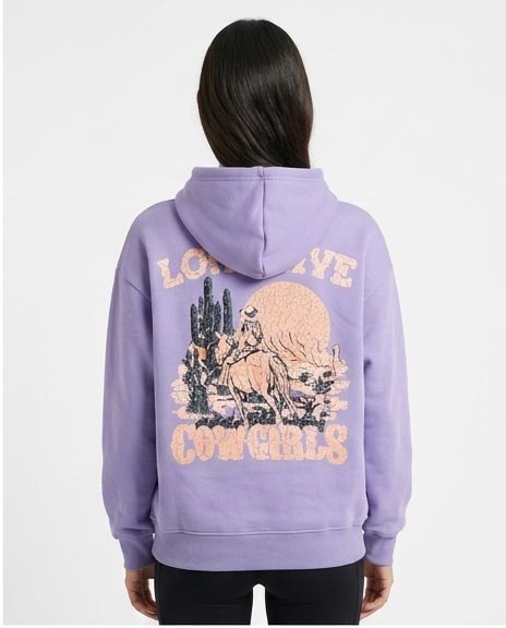 Ravin Women’s Oversized "Long Live Cowgirls" Graphic Hoodie – Lavender - R206858