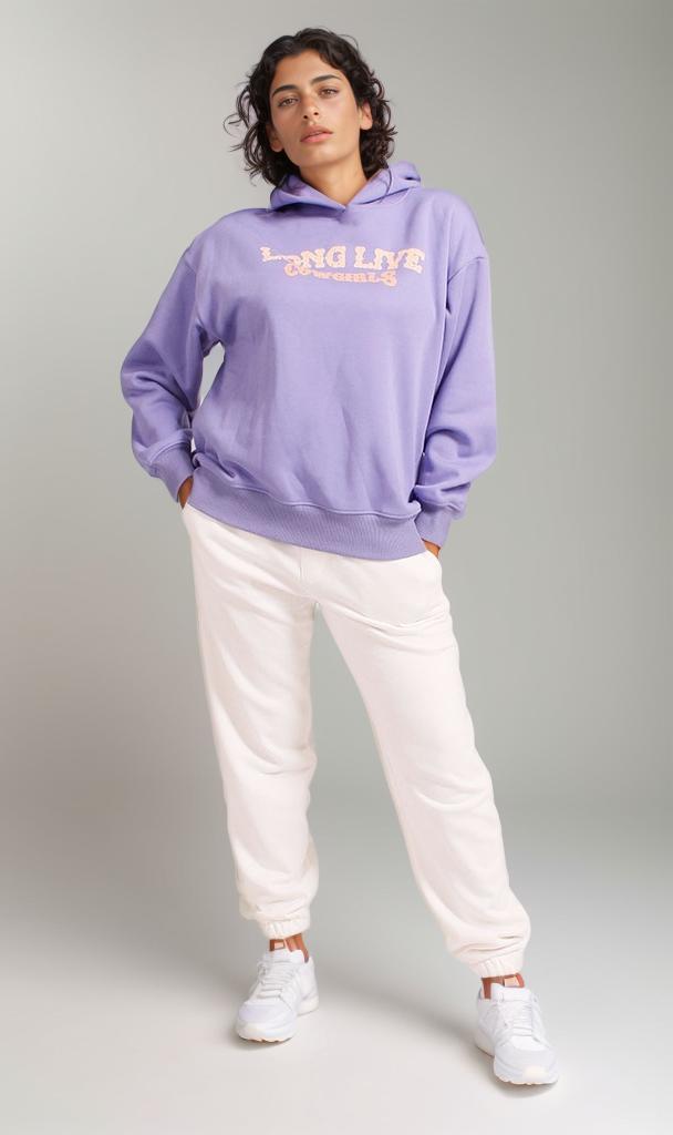 R206858 - Melton Hoodie - Purple with Graphic Print