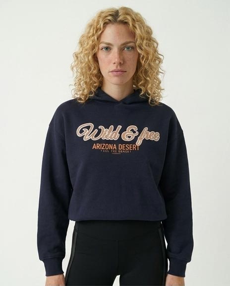 Women's "wild & Free" Arizona Desert Graphic Hoodie - Navy Blue