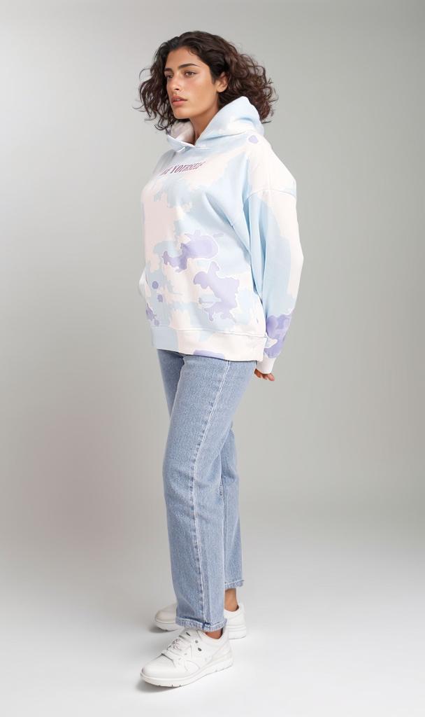 R206862 - Tie-Dye Melton Hoodie - Blue & White