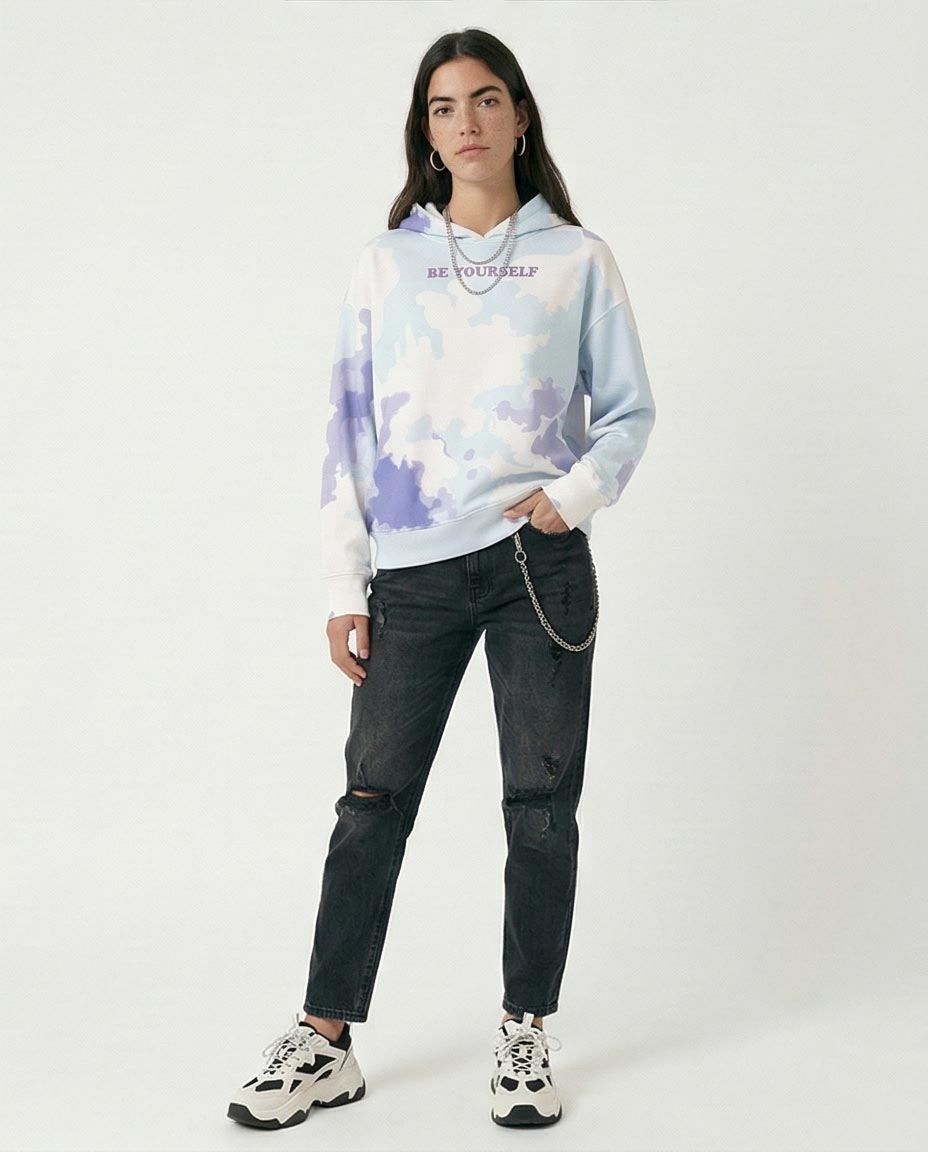 R206862 - Tie-Dye Melton Hoodie - Blue & White