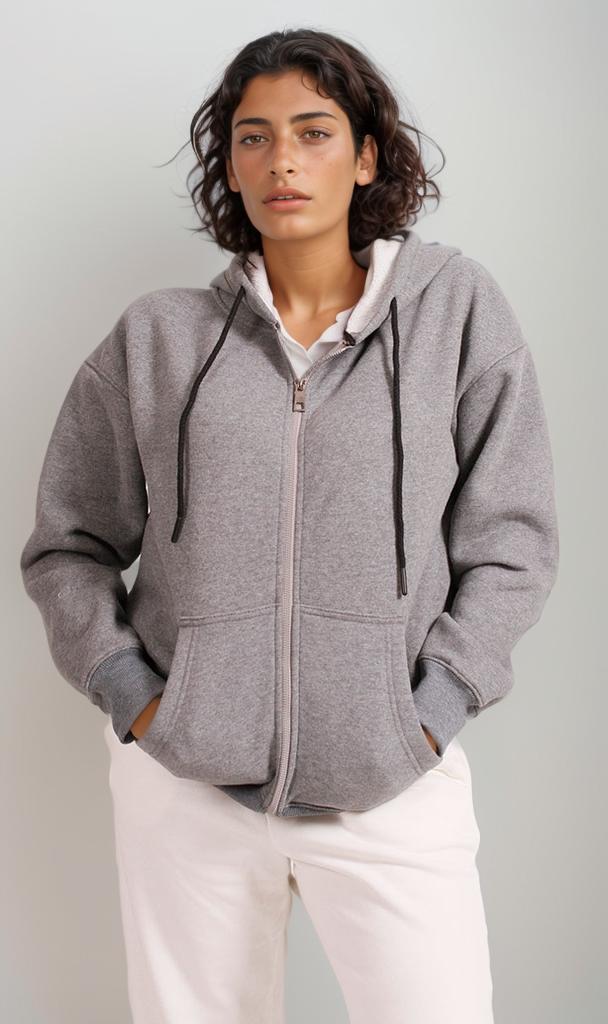 Melton Zip-Up Hoodie - Grey
