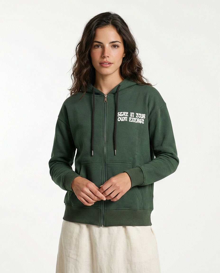 Melton Brushed Hoodie - Green with Graphic Print