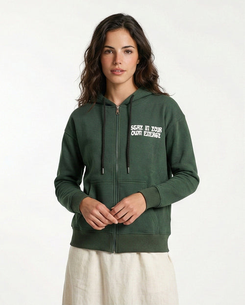 Melton Brushed Hoodie - Green with Graphic Print