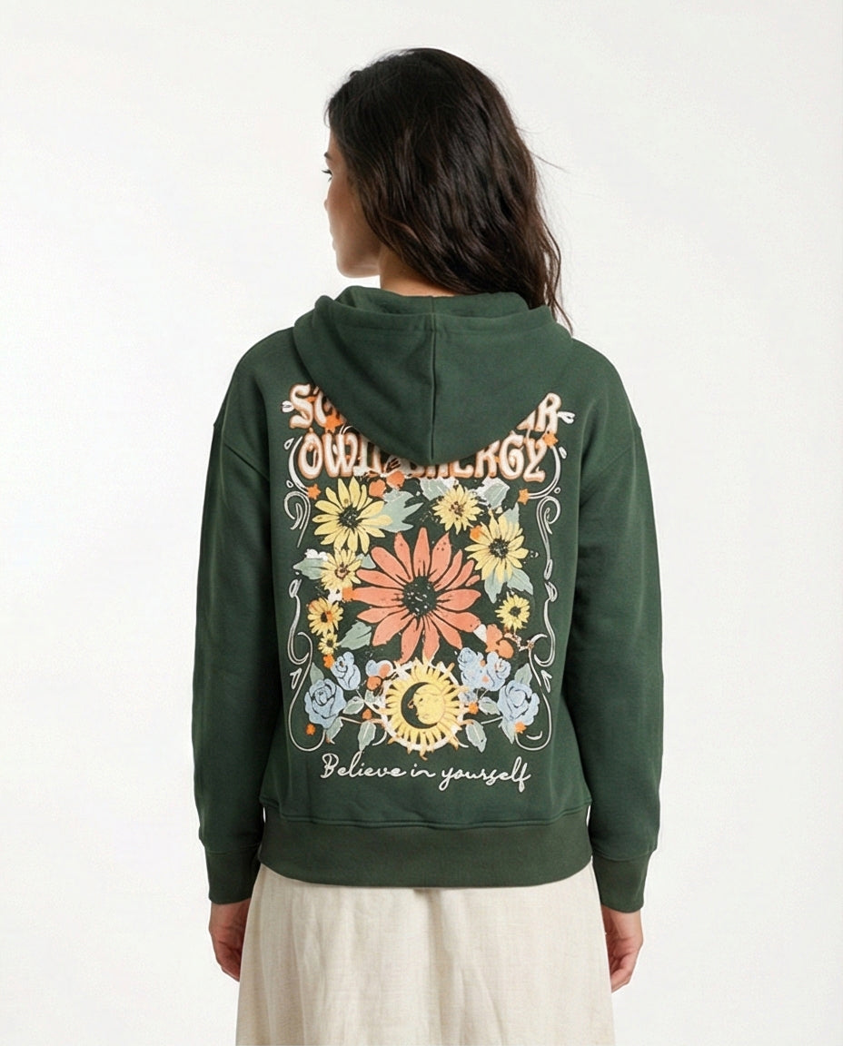 R206865 - Melton Brushed Hoodie - Green with Graphic Print